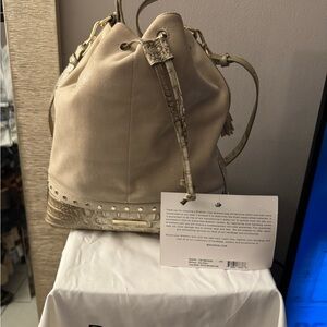 Brahmin Marlowe bucket bag in the Stone Bayard color